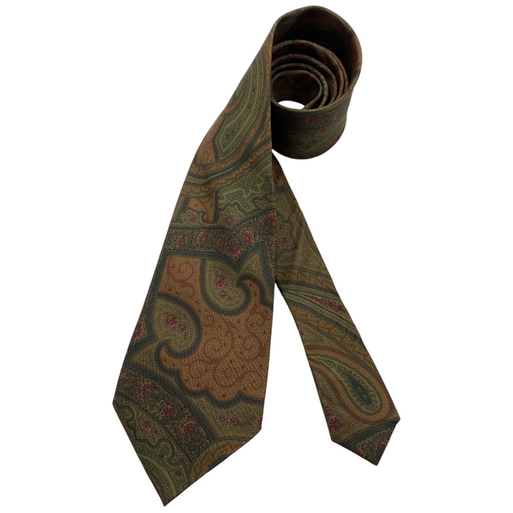 ETRO Green/Brown Paisley Silk LUXURY Tie ITALY